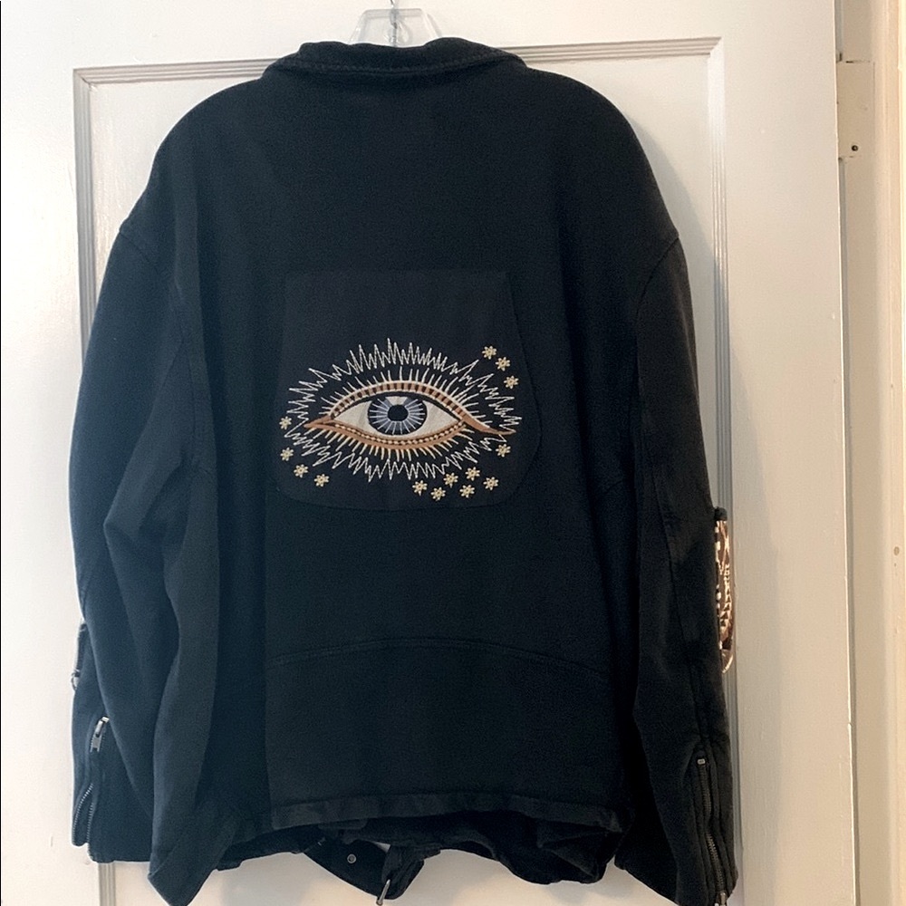 Black Women’s Jacket with Embroidered Eye Detail